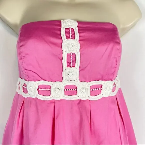Lilly Pulitzer Strapless Fit Flare Resort Wear Dress Pink White Size 4 - Picture 6 of 13